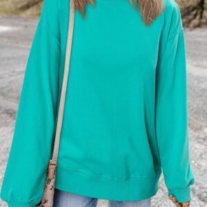 Aruba Blue Plain Drop Shoulder Crewneck Pullover Sweatshirt