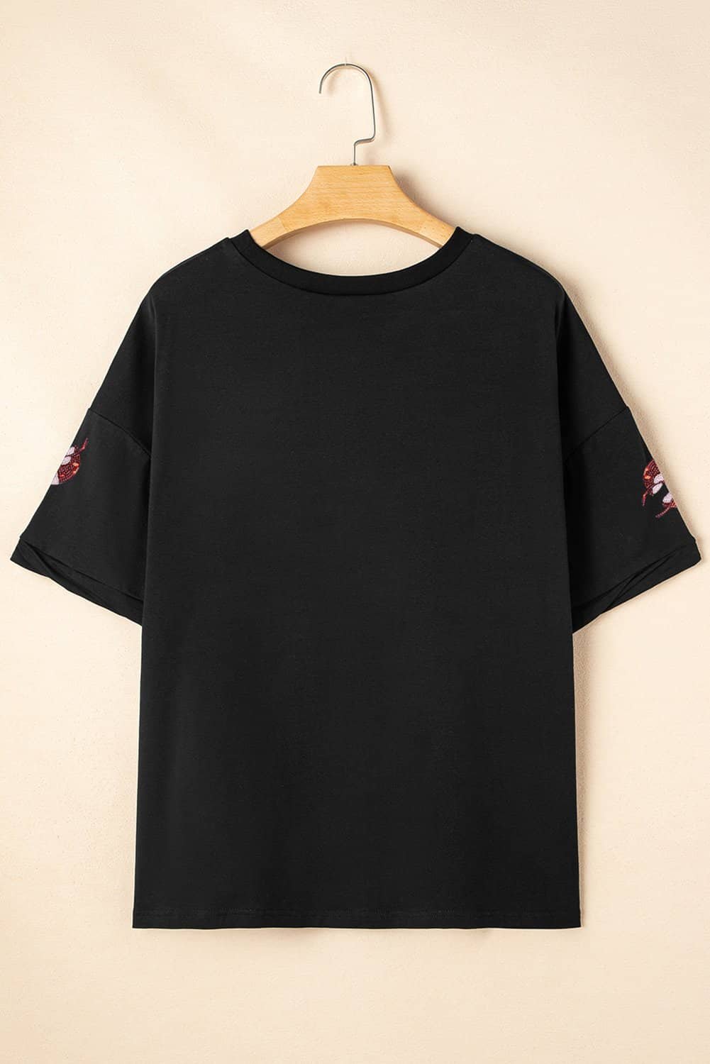 Black Sequin Crayfish Graphic Drop Sleeve High Low Tee