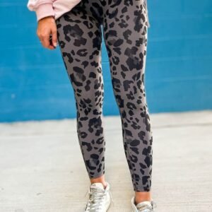 Gray Classic Leopard Print Active Leggings
