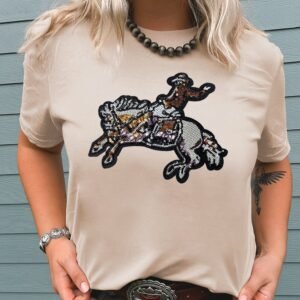 Khaki Sequin Rodeo Graphic Crewneck Tee