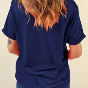 Blue Casual Plain Crew Neck Tee