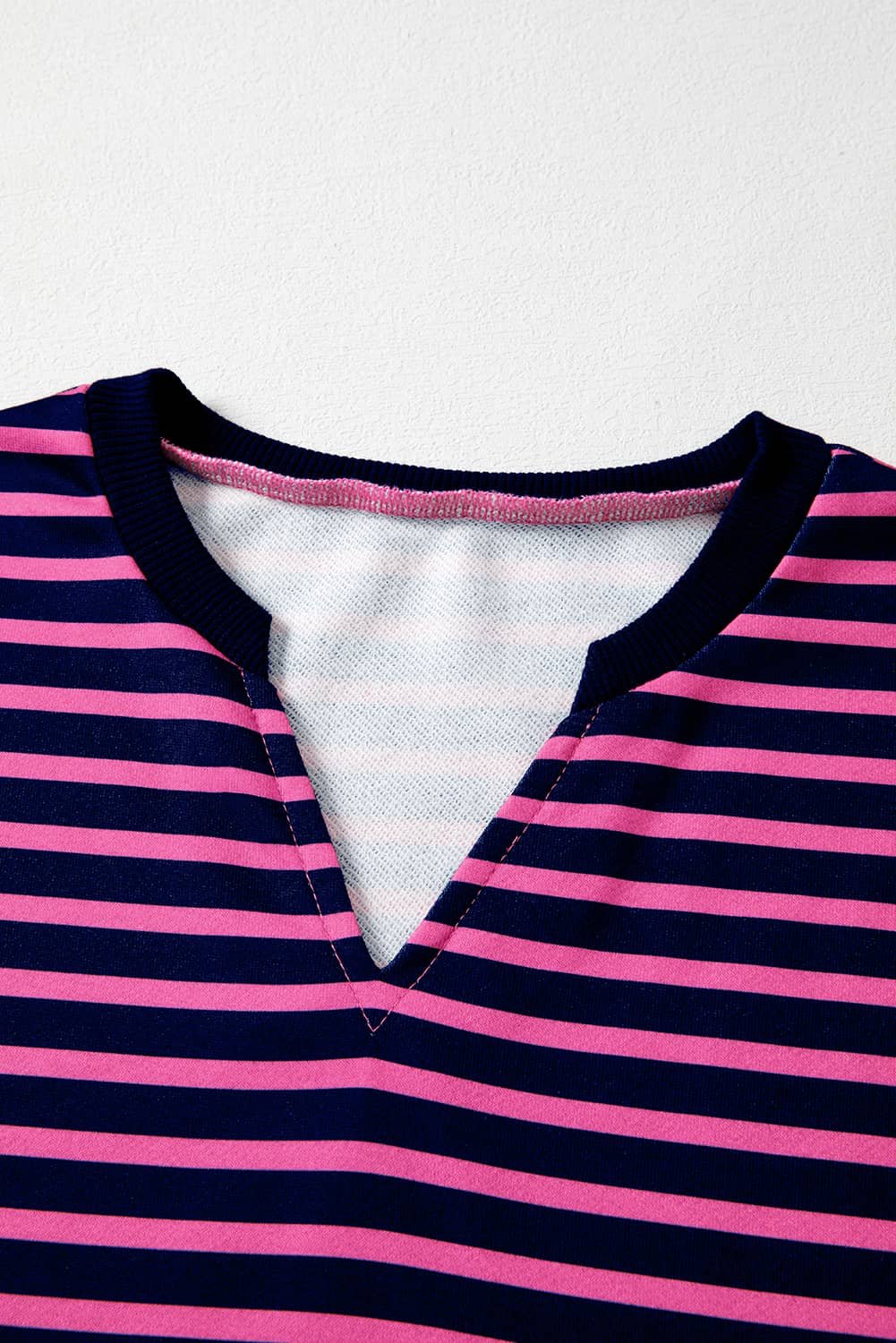 Pink Stripe Color Block V Neck Loose Fit Long Sleeve Top
