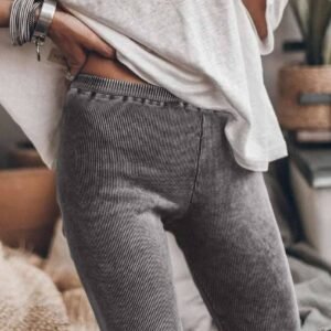 Dark Grey Vintage Wash Ribbed Leggings