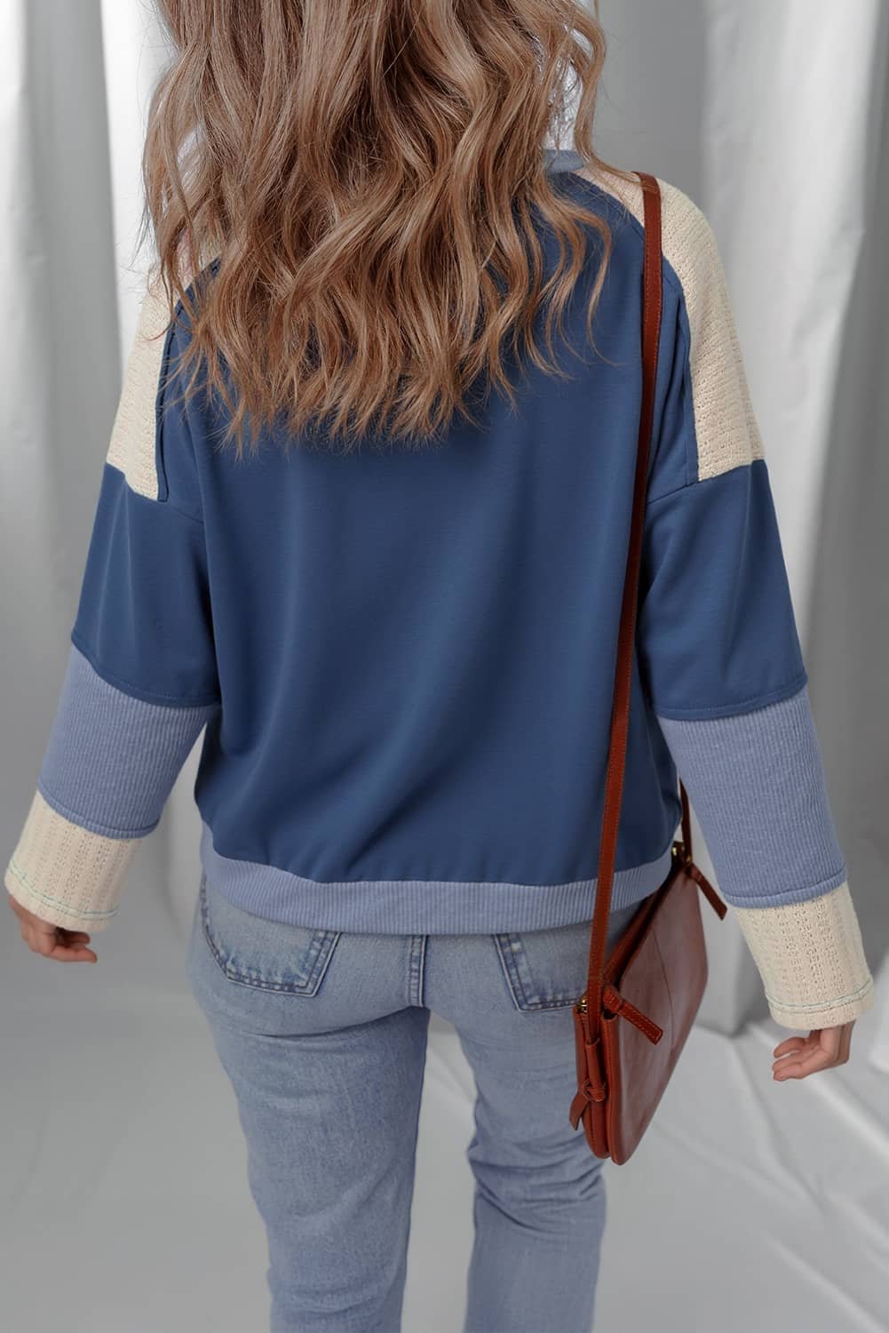 Dark Blue Contrast Knitted Colorblock Star Patchwork Oversize Long Sleeve Top