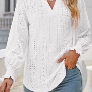 White Split Neck Textured Loose Blouse