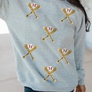 Gray Sequin Baseball Game Day Graphic Casual Sweatshirt
