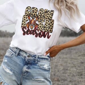 White Crawfish Season Leopard Letter Graphic Tee
