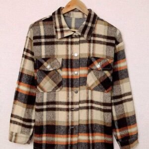 Orange Geometric Plaid Print Pocketed Shirt