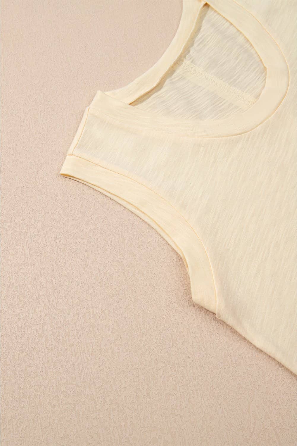 Beige Solid Color Tank Top And Smocked Waist Pants Set