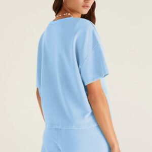 Myosotis V Neck Drop Shoulder Tee And Patchwork Drawstring Shorts Set