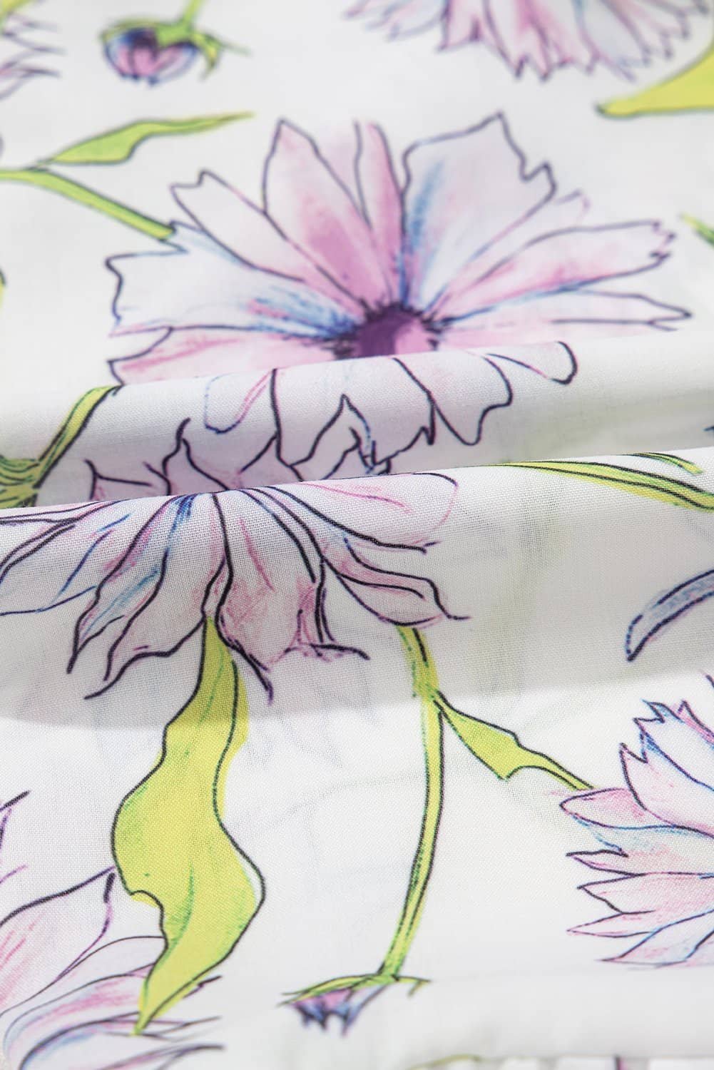 Purple Floral Print Striped Detail Split Neck Flounce Short Sleeve Peplum Blouse