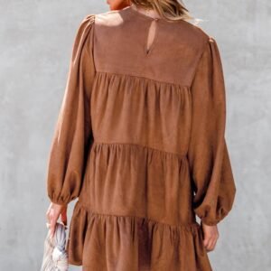 Chestnut Floral Lace Crochet Tiered Ruffled Mini Dress