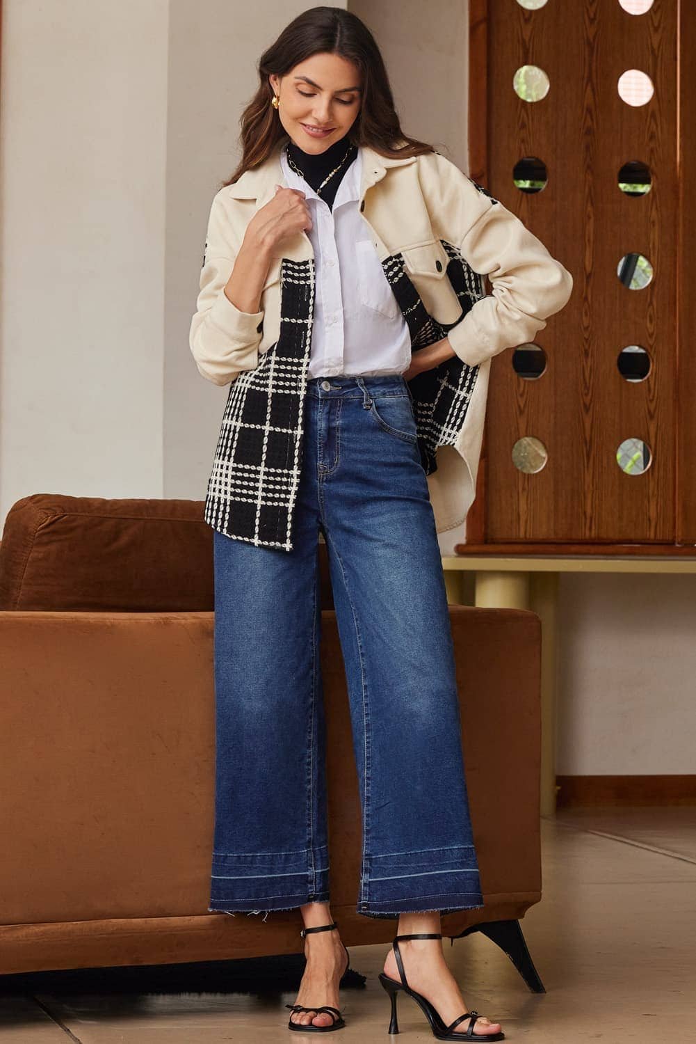 Real Teal Raw Hem Straight Leg Loose High Waist Jeans