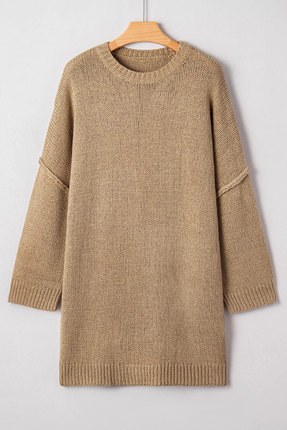 Pale Khaki Oversize Drop Shoulder Slouchy Sweater Dress