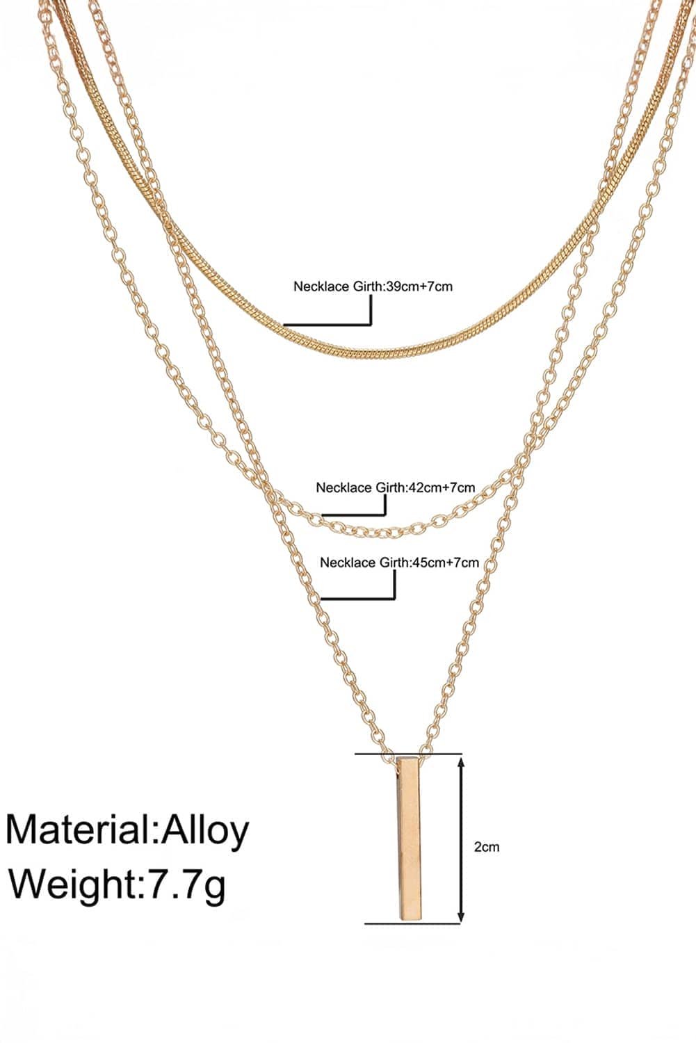 Gold Bar Pendant Layered Adjustable Chain Necklace