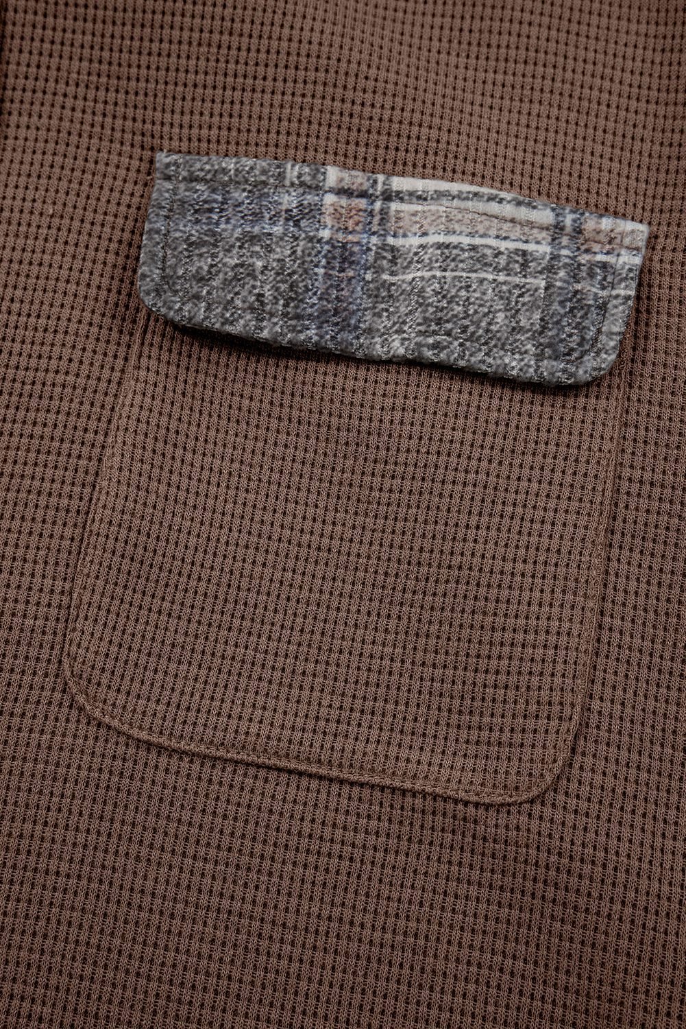 Brown Plaid Patchwork Button Down Drawstring Hooded Shacket