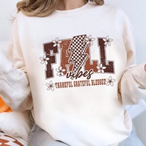 White Fall Thankful Graphic Drop Shoulder Sweatshirt