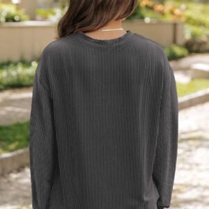 Carbon Grey Corded Knit Long Sleeve Top And High Waist Shorts Set