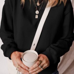 Black Solid Fleece Lined Drop Shoulder Terry Sweatshirt