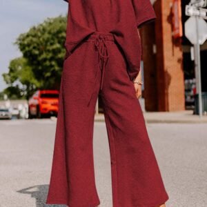 Red Dahlia Textured Loose Fit T Shirt And Drawstring Pants Set