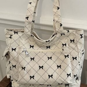 White Bow Knot Plaid Print Large Tote Bag