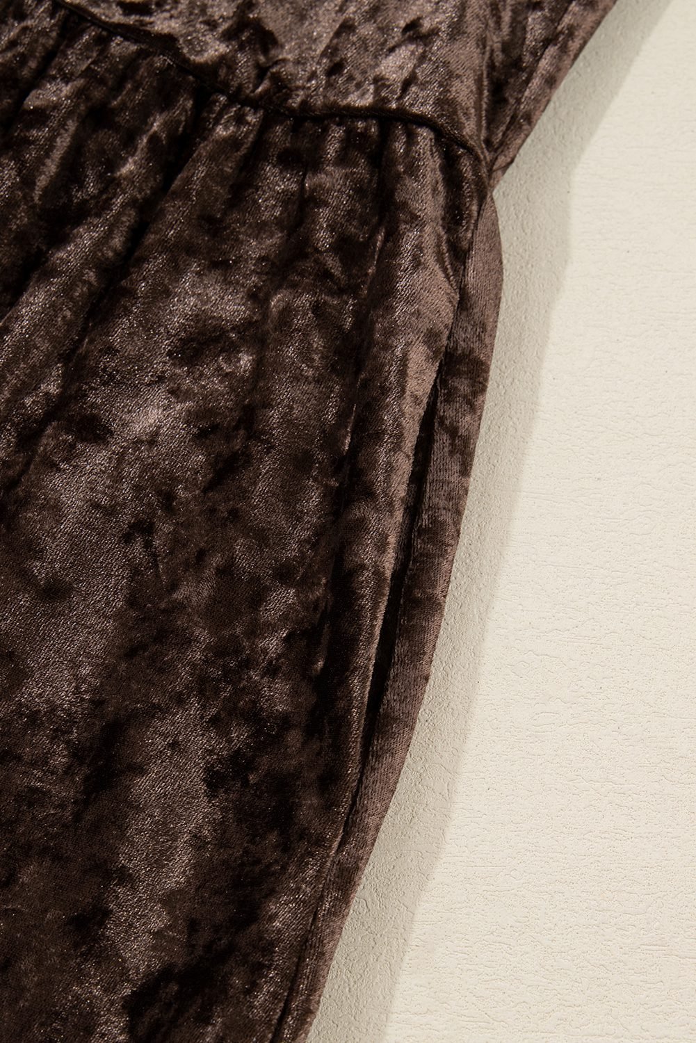 Coffee Plus Size Velvet Babydoll Mini Dress With Puff Sleeve