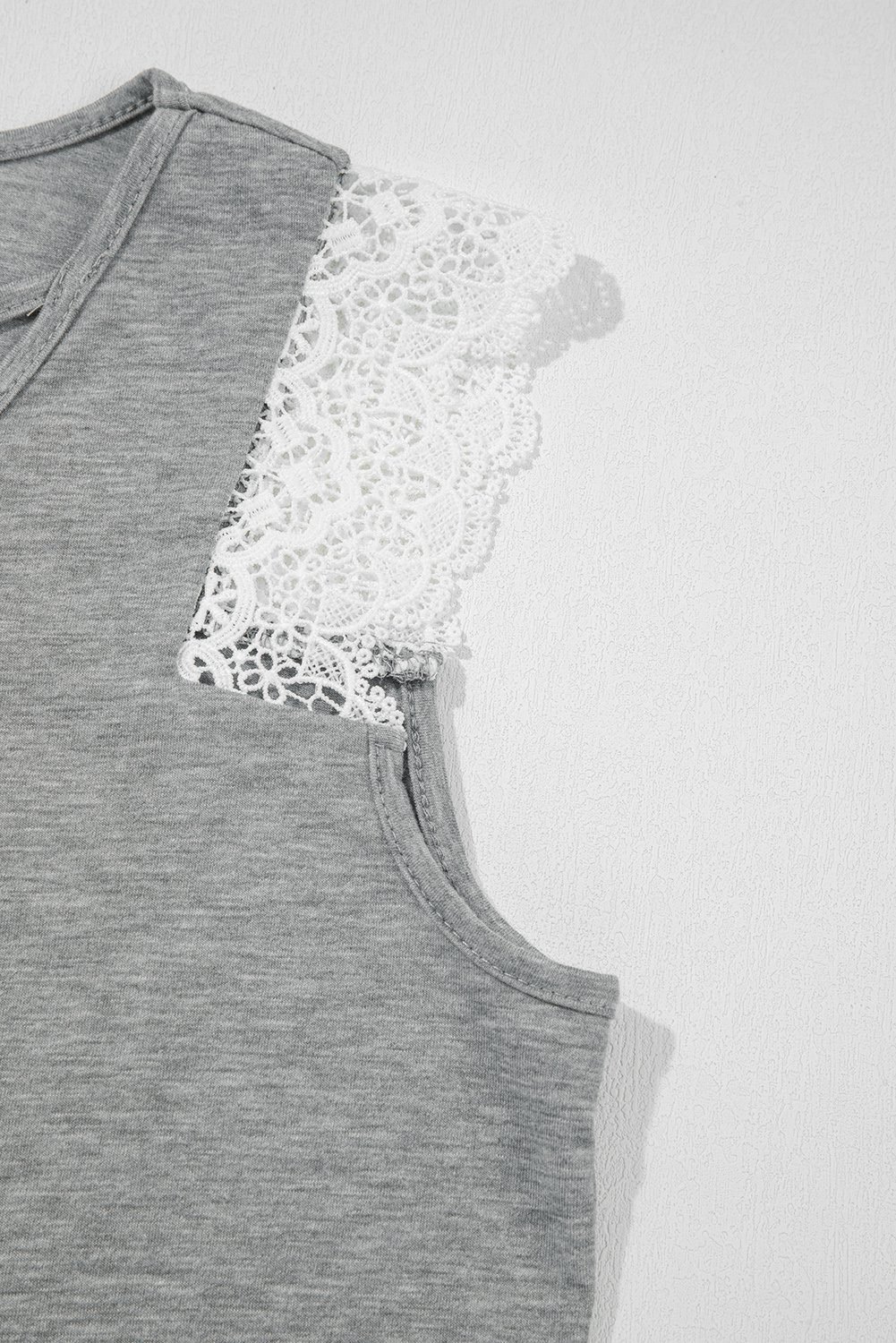 Gray Lace Patchwork Criss Cross V Neck Tank Top