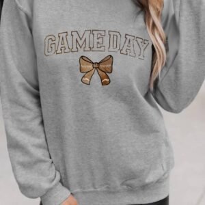 Gray Game Day Rugby Bow Embroidered Casual Sweatshirt