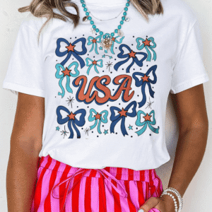 White Usa Bowknot Graphic Tee