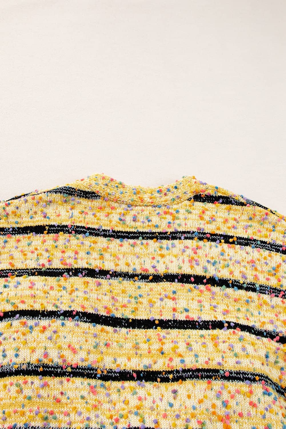 Beige Striped Pom Pom Knit Open Front Long Cardigan