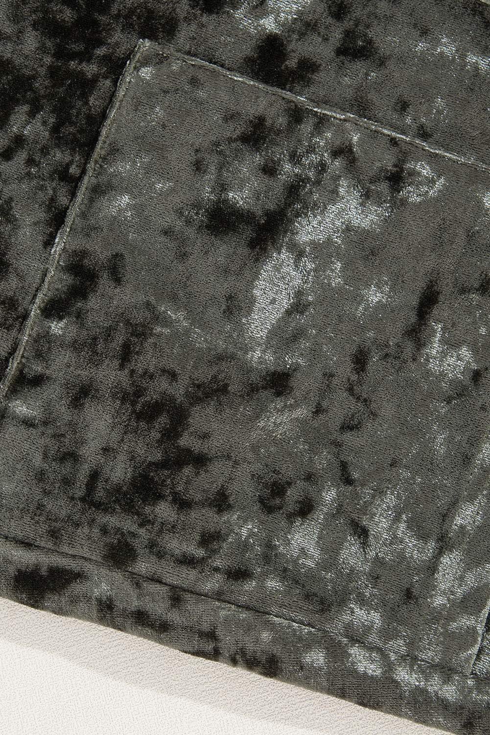 Jungle Green Velvet Long Sleeve V Neck Loose Dress With Pockets