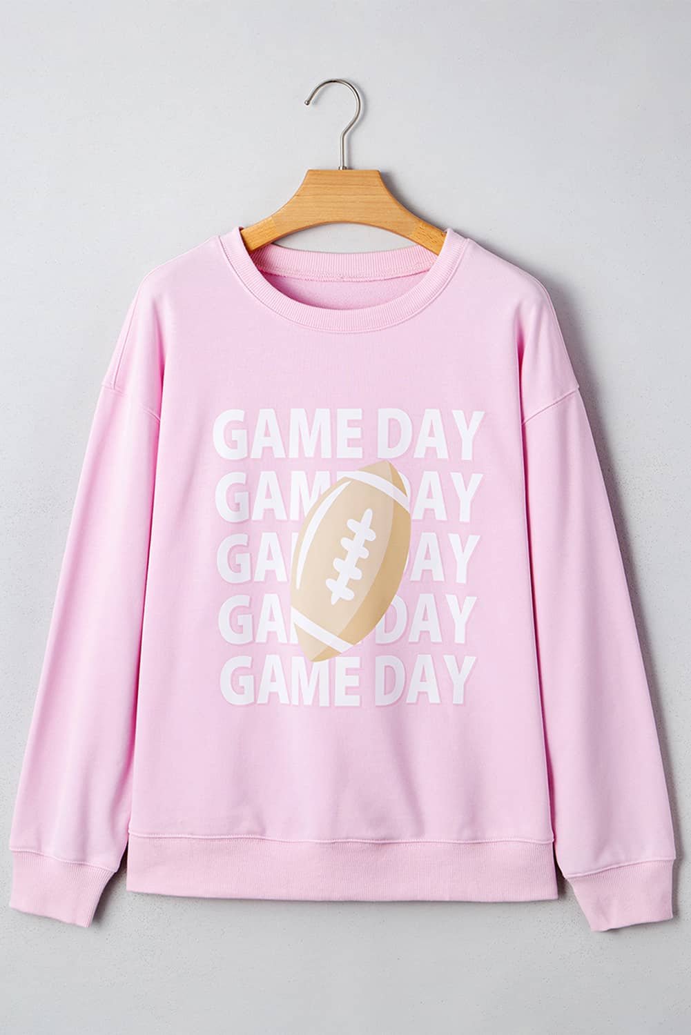 Pink Game Day Football Rugby Print Casual Sweatshirt