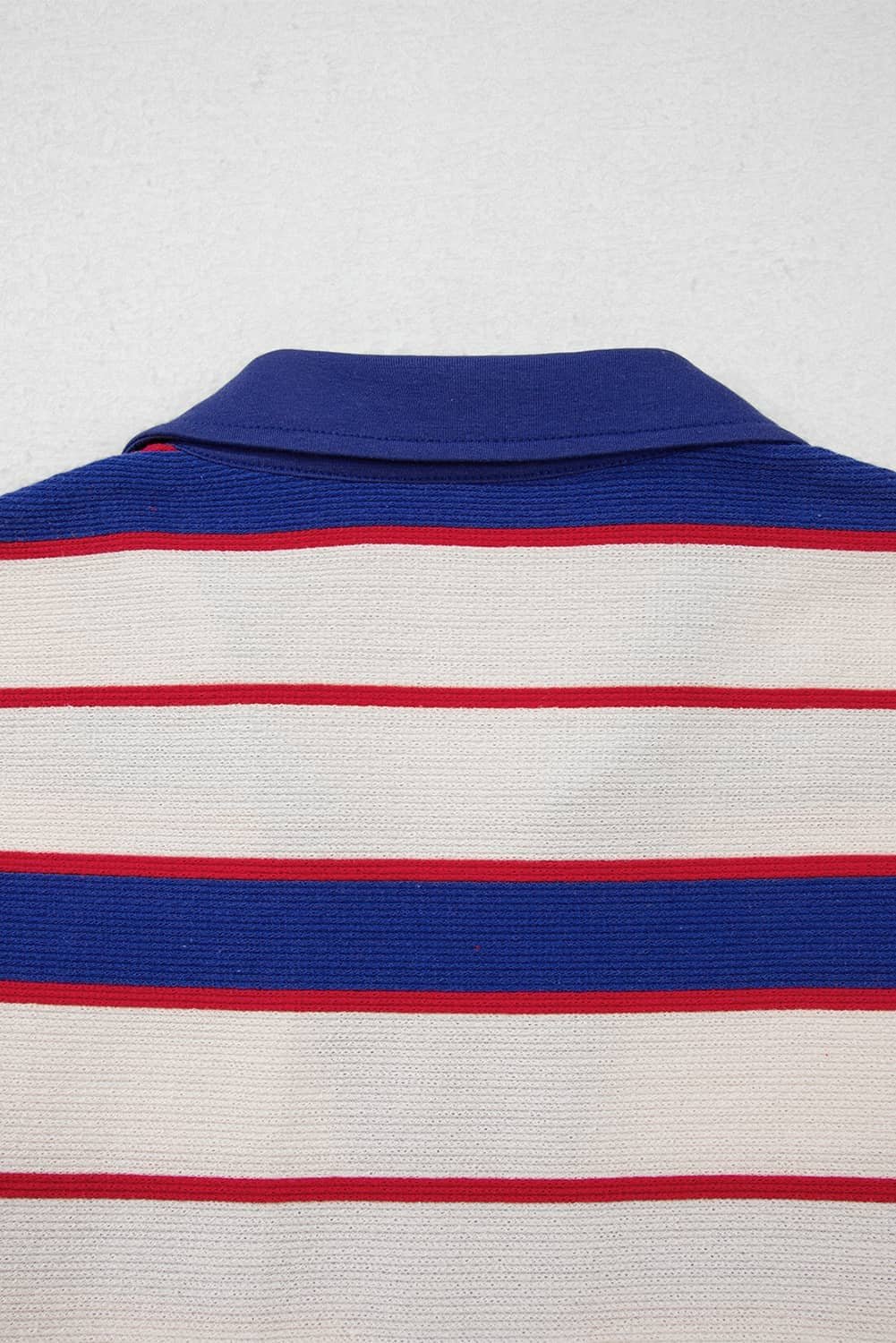 Blue Stripe Color Block Polo Pullover Sweatshirt