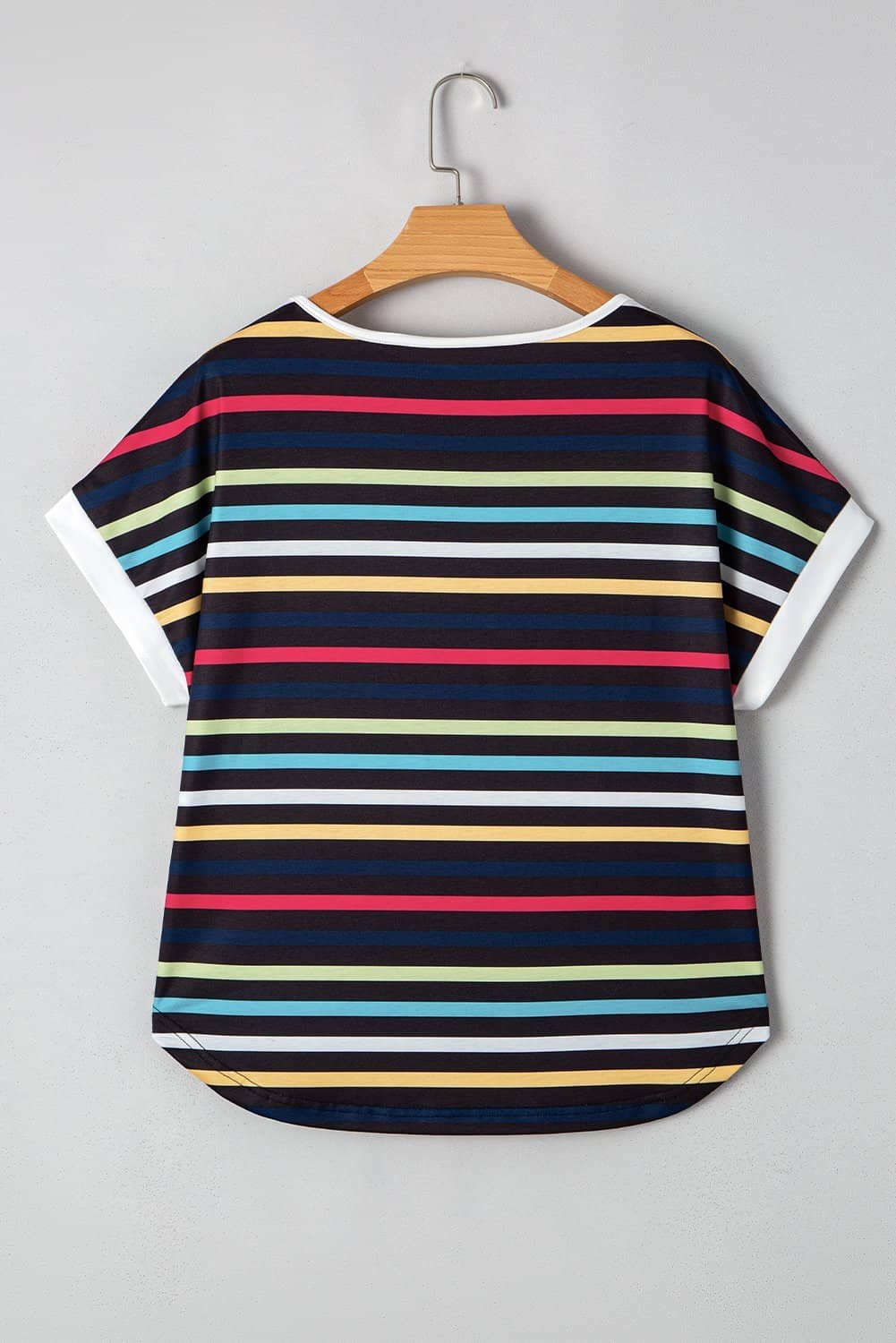 Black Stripe Multicolor Contrast Edge Crew Neck T Shirt