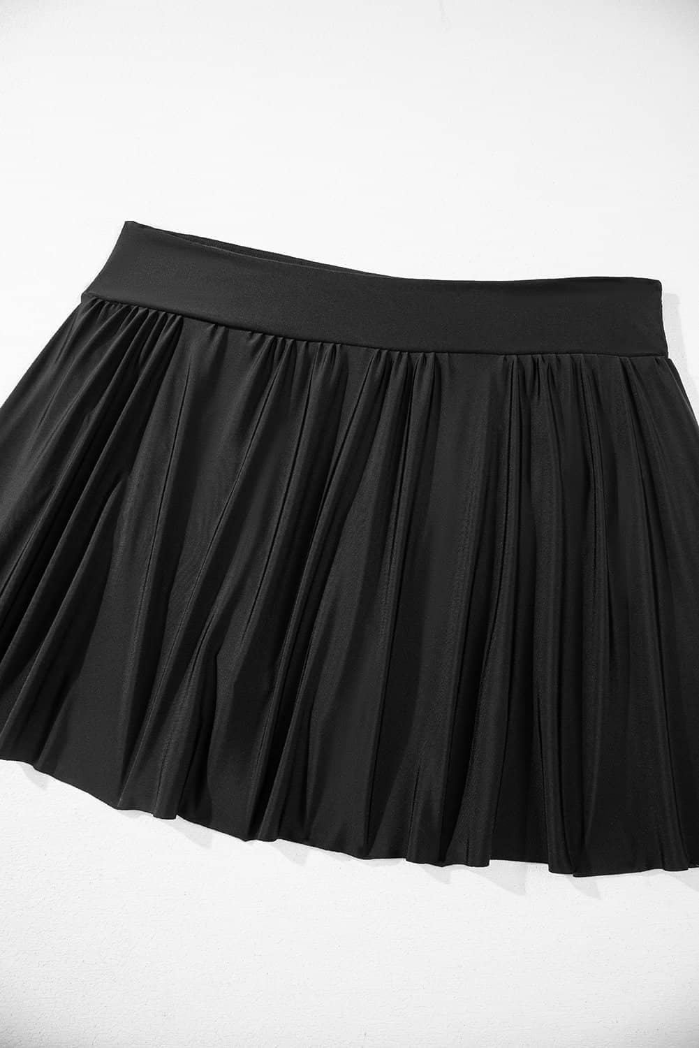 Black Plus Size Printed Square Neck Drawstring Ruffled Tankini Set