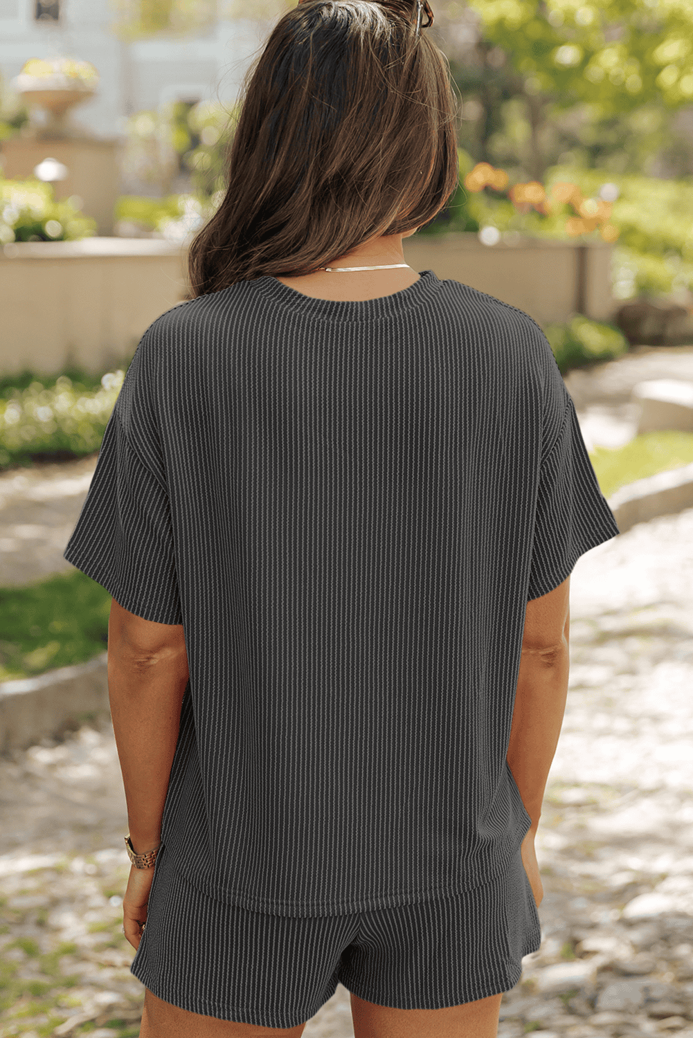 Carbon Grey Western Rodeo Graphic Patched 3D Ribbed Short 2Pcs Outfit