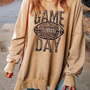 Khaki Loose Leopard Game Day Graphic Sweatshirt
