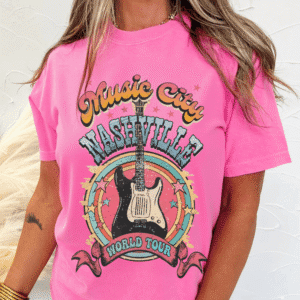 Sachet Pink Nashville World Tour Music City Guitarist Graphic Tee