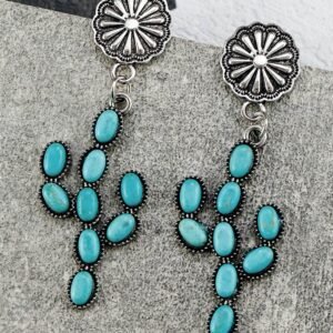 Green Western Turquoise Cactus Daisy Earring
