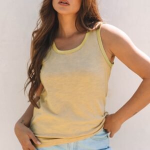 Tan Metallic Sheen Edge Scoop Neck Tank Top