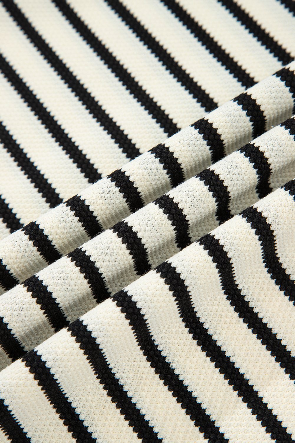 Black Stripe Eyelet Trimmed Ruffled Short Sleeve Plus Size Top