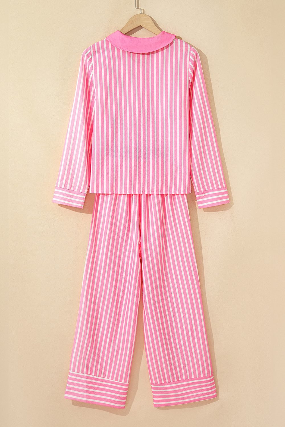 Pink Stripe Buttoned Front Long Sleeve Top And Pants 2 Piece Sleepwear