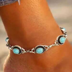 Silver Bohemian Turquoise Casual Anklet
