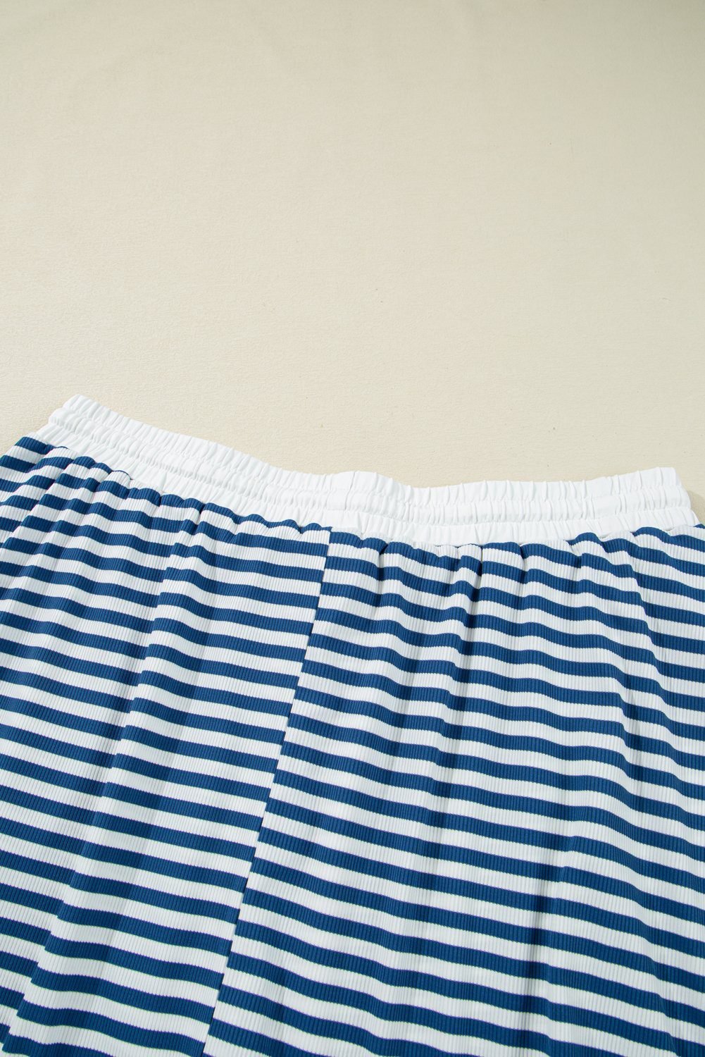 Blue Stripe Short Sleeve Collared V Neck Top Plus Size Short Set