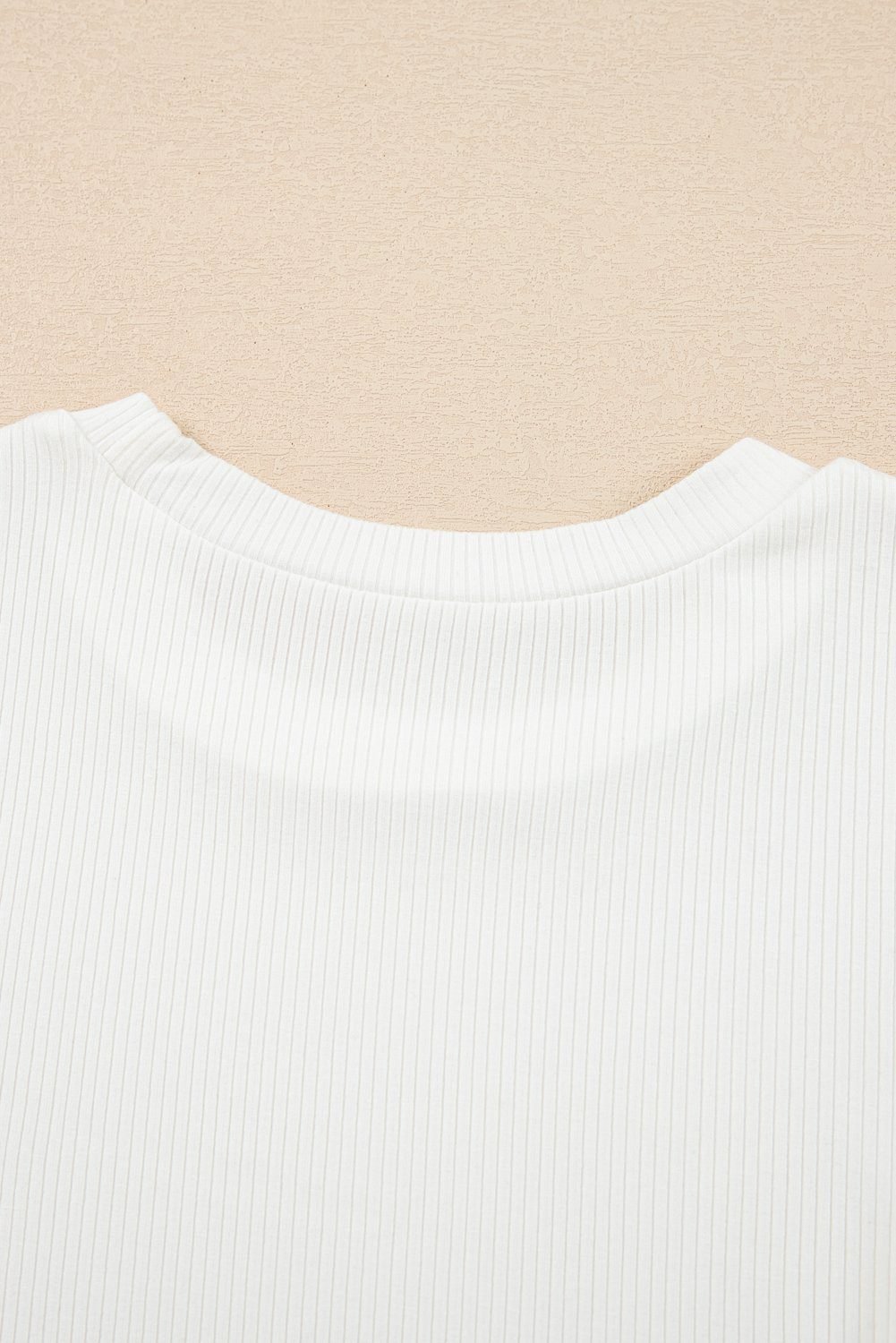 White Eyelet Pattern Short Sleeve Patchwork Ribbed Top