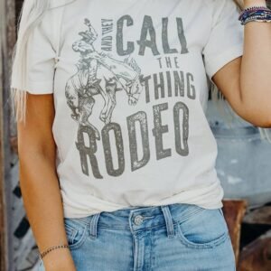 White And They Call The Thing Rodeo Print Round Neck T Shirt