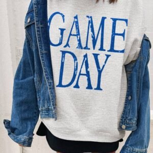 Blue Vintage Washed Game Day Graphic Baggy Sweatshirt