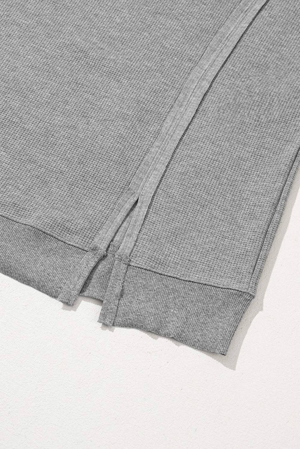 Gray Waffle Knit Bishop Sleeve Split Oversized Top