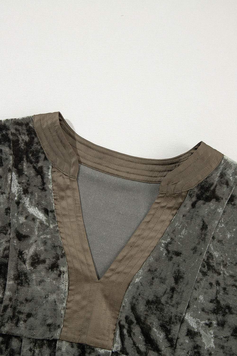 Jungle Green Velvet Long Sleeve V Neck Loose Dress With Pockets