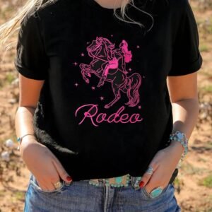 Black Cowgirl Rodeo Embroidered Pattern Western Fashion Tee
